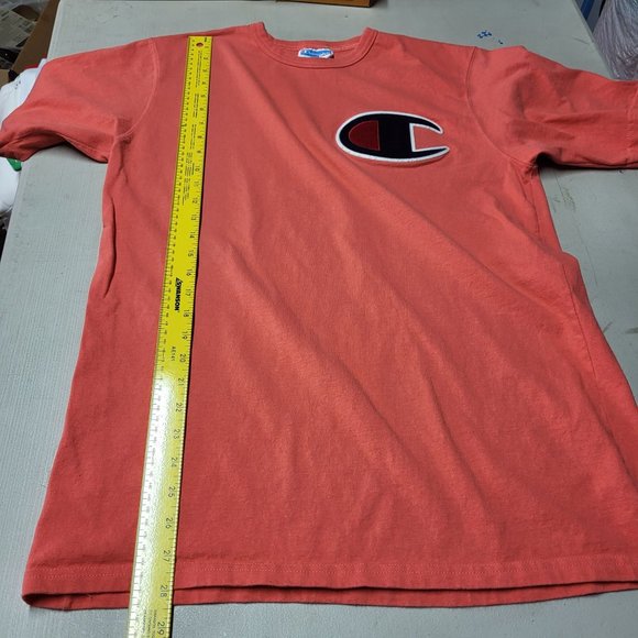 Vintage Look Champion Big C Embroidered Orange T-Shirt Men's Size Large Top - Picture 11 of 12